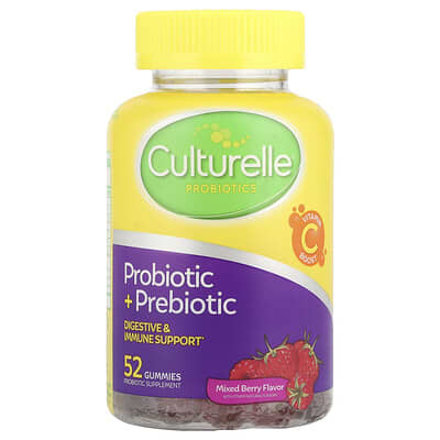 Culturelle, Probiotic + Prebiotic Gummies, Mixed Berry Flavor, 52 Gummies