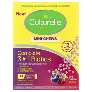 Culturelle, Complete 3-in-1 Biotics, Mini Chews, Mixed Berry, 28 Single Serve Packets, 1.5 g (0.05 oz ) Each