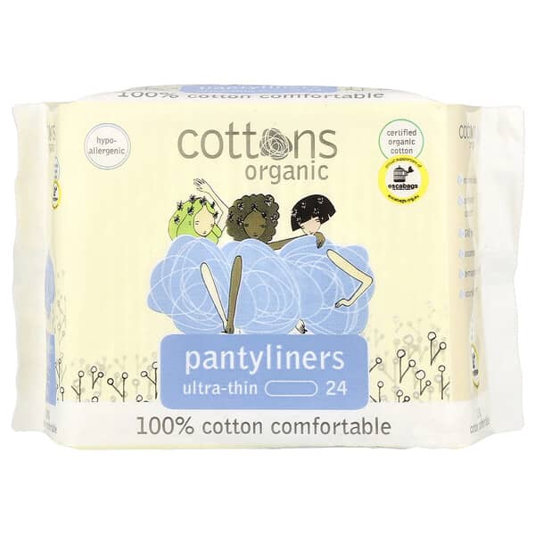 Cottons, 100% Cotton Comfortable, Pantyliners, Ultra-Thin, 24 Liners