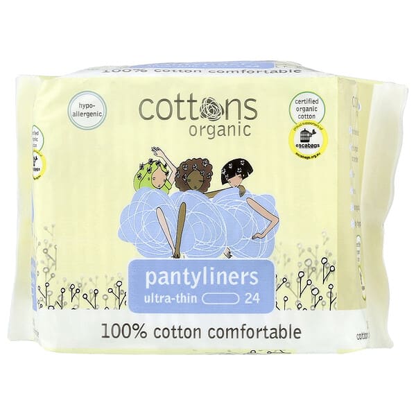 Cottons, 100% 천연 면 커버시트, 팬티라이너, 울트라 씬, 라이너 24개