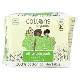 Cottons, 100% Cotton Comfort, ultra-Thin Pads with Wings, bequeme, ultradünne Binden mit Flügeln, normal, 14 Binden