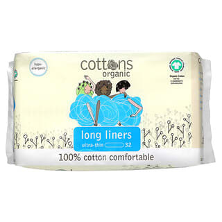 Cottons, Organic, Long Liners, Ultra-Thin, Unscented, 32 Liners