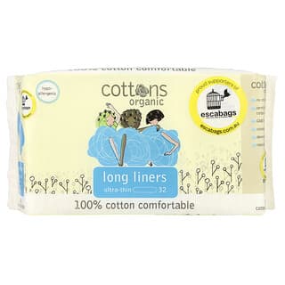 Cottons, Lámina de algodón 100 % natural, Protectores diarios largos, Ultrafinos, 32 protectores diarios