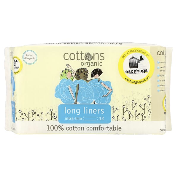 Cottons, Organic, Long Liners, Ultra-Thin, Unscented, 32 Liners