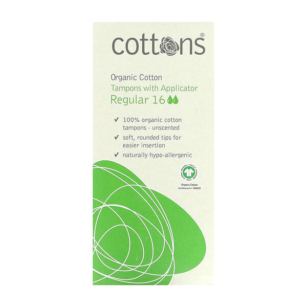 Cottons, Organic Cotton, Tampons with Applicator, Regular, 16 Tampons