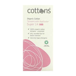 Cottons, Coton biologique, Tampons avec applicateur, Non parfumé, Super, 14 tampons