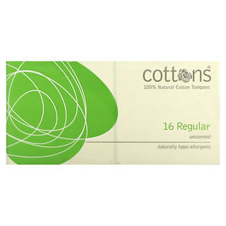 Cottons, Тампоны из 100% натурального хлопка, обычные, без запаха, 16 тампонов