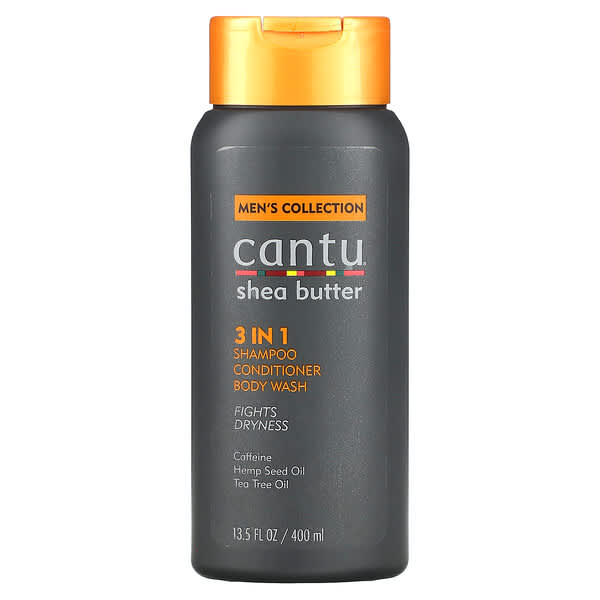 Cantu, 男士系列，乳木果油 3 合 1 洗髮精護髮素沐浴露，13.5 液量盎司（400 毫升）