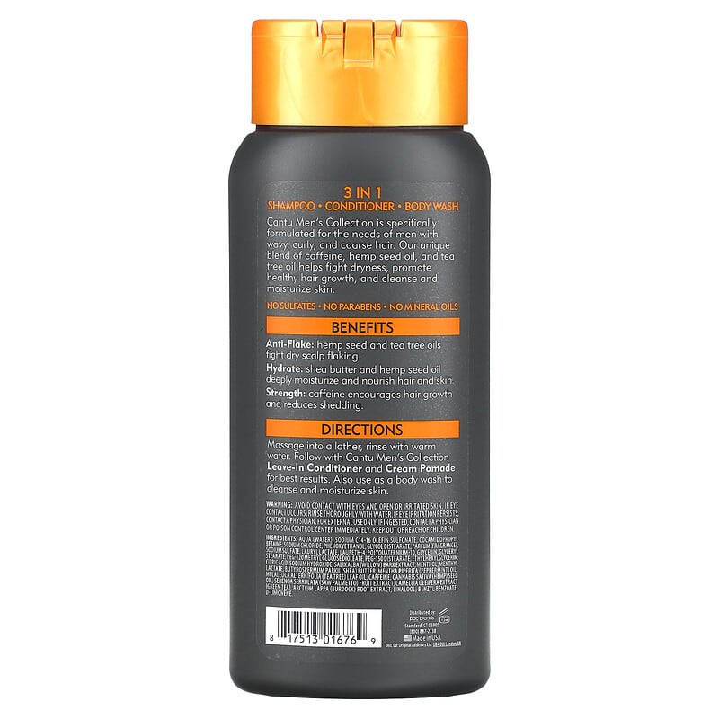 Cantu Mens Collection 3-in-1 Shampoo Conditioner Body Wash, 13.5 oz