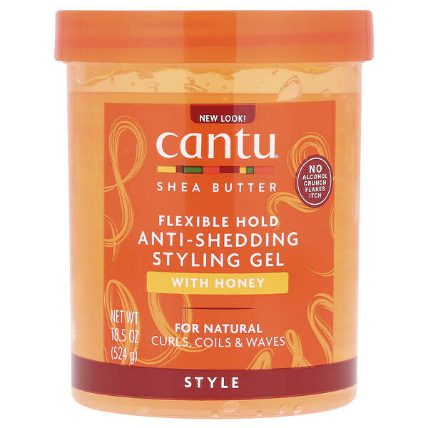 Cantu, 시어버터, 안티셰딩 스타일링 젤, 꿀 함유, 플렉서블 홀드, 524g(18.5oz)