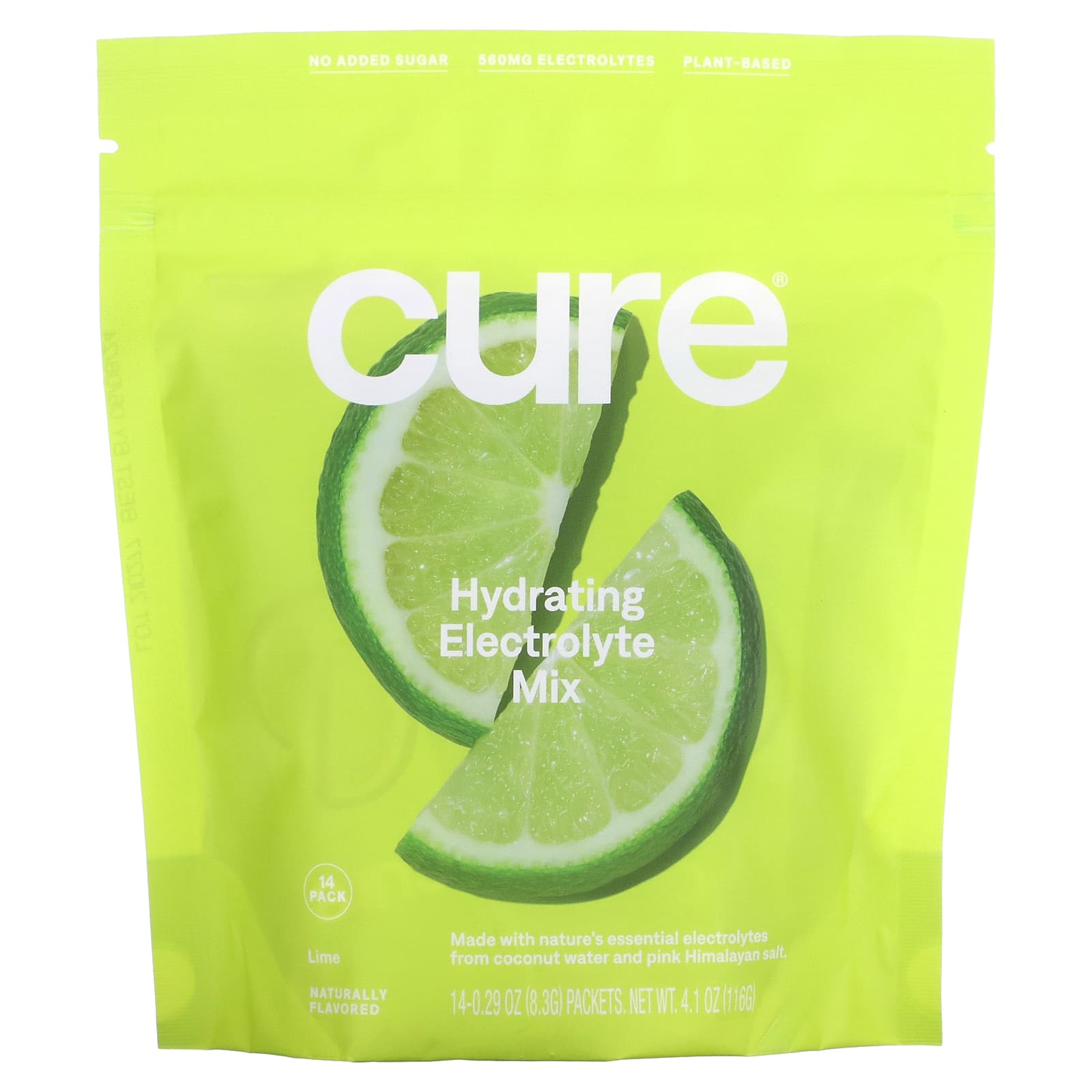 Cure Hydration, Hydrating Electrolyte Mix, Lime, 14 Packets, 0.29 Oz (8 ...