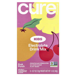Cure Hydration, Mezcla para preparar bebidas con electrolitos para niños, Ponche de frutas, 6 sobres, 7,6 g (0,27 oz) cada uno