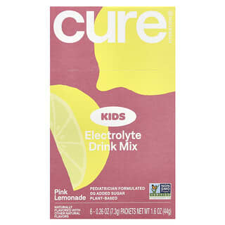 Cure Hydration, Kids, смесь для приготовления электролитов, розовый лимонад, 6 пакетиков по 7,3 г (0,26 унции)