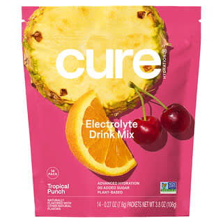 Cure Hydration, Elektrolit İçecek Karışımı, Tropikal Punch, 14 Paket, Her Biri 0,27 oz (7,6 g)