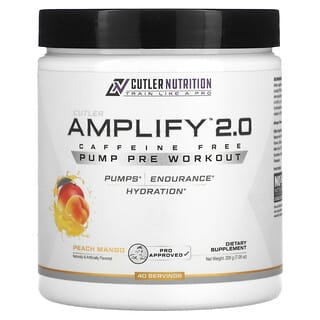 Cutler Nutrition, Amplify 2.0, Condimento previo al entrenamiento, Sin cafeína, Melocotón y mango`` 200 g (7,05 oz)