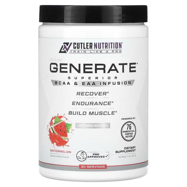 Cutler Nutrition, Generate, Superior BCAA &amp; EAA Infusion, Watermelon, 11.3 oz (321 g)