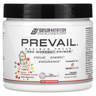 Cutler Nutrition, Prevail Pre-Workout Primer, Sour Rainbow Candy, 280 g