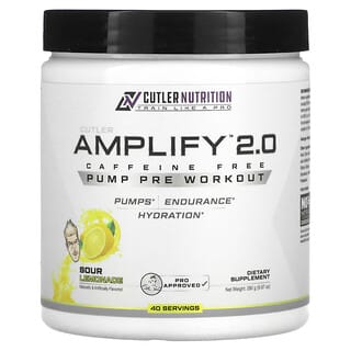 Cutler Nutrition, Amplify 2.0, Pump antes del entrenamiento, Sin cafeína, Limonada ácida`` 280 g (9,87 oz)