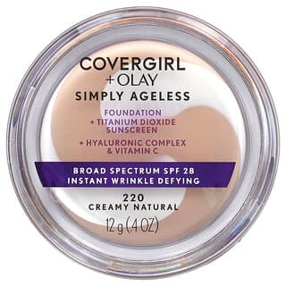 Covergirl, Olay, Simply Ageless, Base, FPS 28, 220 Cremoso natural, 12 g (0,4 oz)