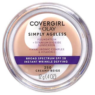 Covergirl, Simply Ageless（與Olay合作款）滋養逆齡粉底霜，250 奶油米色，0.4 盎司（12 克）
