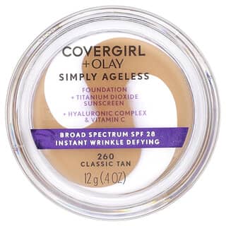 Covergirl, Base de maquillaje Simply Ageless de Olay, FPS 28, 260 Bronceado clásico, 12 g (0,4 oz)