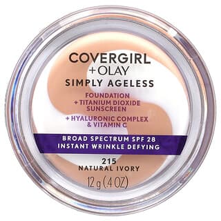 Covergirl, Base de maquillaje Simply Ageless de Olay, FPS 28, Marfil natural 215, 12 g (0,4 oz)