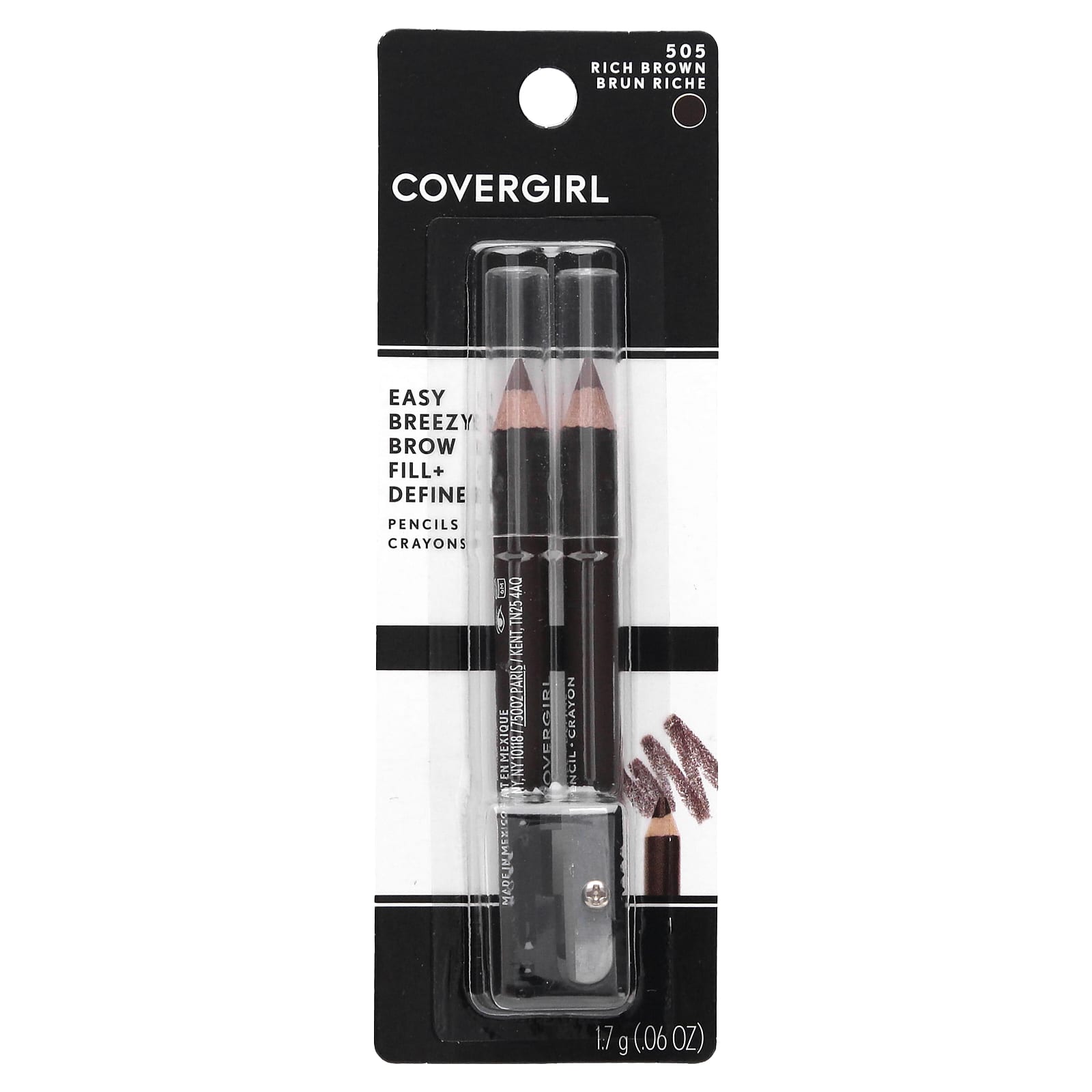 Covergirl Easy Breezy Brow Fill Define Pencils 505 Rich Brown 006 Oz 17 G 