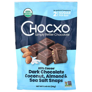 Chocxo, Органический темный шоколад с кокос, миндаль и морская соль, 7 батончиков, 14 г (0,5 унции) каждый