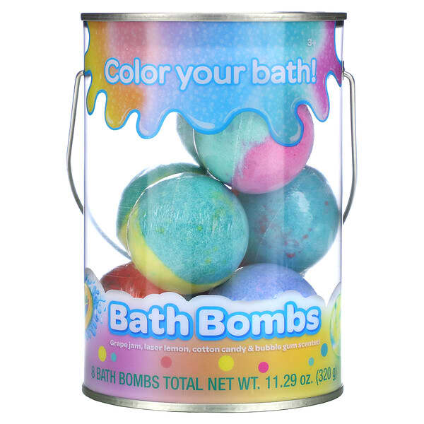 iherb.com | Crayola, Bath Bombs, Grape Jam, Laser Lemon, Cotton Candy & Bubble Gum Scented, 8 Bath Bombs, 11.29 oz (320 g)