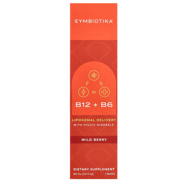 Cymbiotika, B12 + B6，用富里酸礦物質輸送脂質體，野生漿果，2 液量盎司（60 毫升）