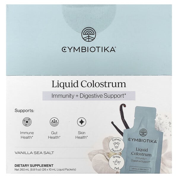 Cymbiotika Liquid Colostrum, Vanilla Sea Salt, 26 Liquid Packets, 0.3 fl oz (10 ml) Each