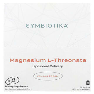 Cymbiotika, L-треонат магния, липосомальная доставка, ванильный крем, 30 пакетиков (10 мл) каждый