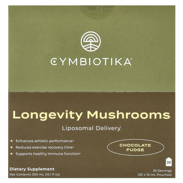 Cymbiotika, 長壽蘑菇，脂質體輸送，巧克力軟糖，30 袋，每袋 10 毫升