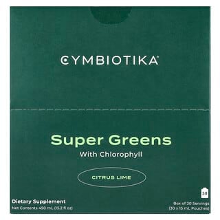 Cymbiotika, Super Greens, з хлорофілом, цитрус і лайм, 30 пакетиків по 15 мл