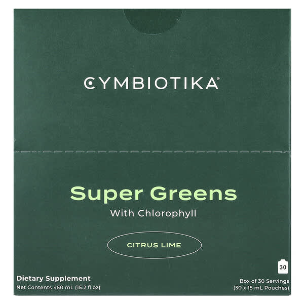 Cymbiotika Super Greens, With Chlorophyll, Citrus Lime, 30 Pouches, 15 ml Each