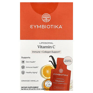 Cymbiotika, Vitamina C liposomal, Naranja y vainilla, 12 sobres con contenido líquido, 5 ml (0,15 oz. líq.) cada uno