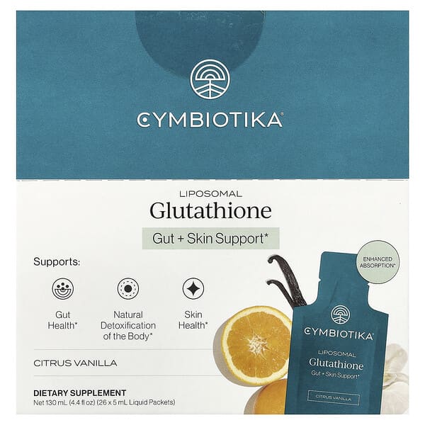 Cymbiotika Liposomal Glutathione, Citrus Vanilla, 26 Liquid Packets, 0.17 fl oz (5 ml) Each