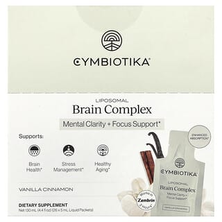 Cymbiotika, липосомальный комплекс для здоровья мозга, ваниль и корица, 26 пакетиков с жидкостью, 5 мл (0,17 жидк. унции)