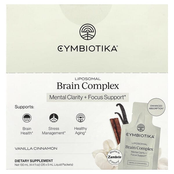 Cymbiotika, Liposomal Brain Complex, Canela e Baunilha, 26 Embalagens Líquidas, 5 ml (0,17 fl oz) Cada