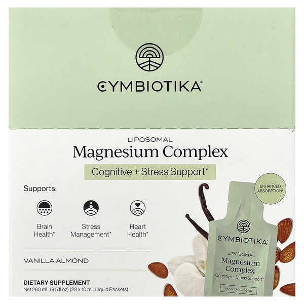 Cymbiotika Liposomal Magnesium Complex, Vanilla Almond, 28 Liquid Packets, 0.3 fl oz (10 ml) Each
