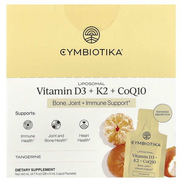 Cymbiotika, 리포소말 비타민D3 + K2 + CoQ10, 귤, 액상 팩 28개입, 각 5ml(0.17fl oz)
