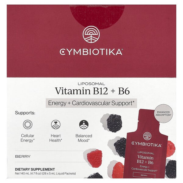 Cymbiotika, 리포소말 비타민B12 + B6, 베리, 액상 팩 28개, 각 5ml(0.17fl oz)