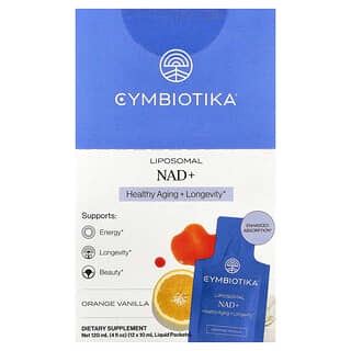 Cymbiotika, NAD+ liposomal, Naranja y vainilla, 12 sobres con contenido líquido, 10 ml (0,34 oz. líq.) cada uno