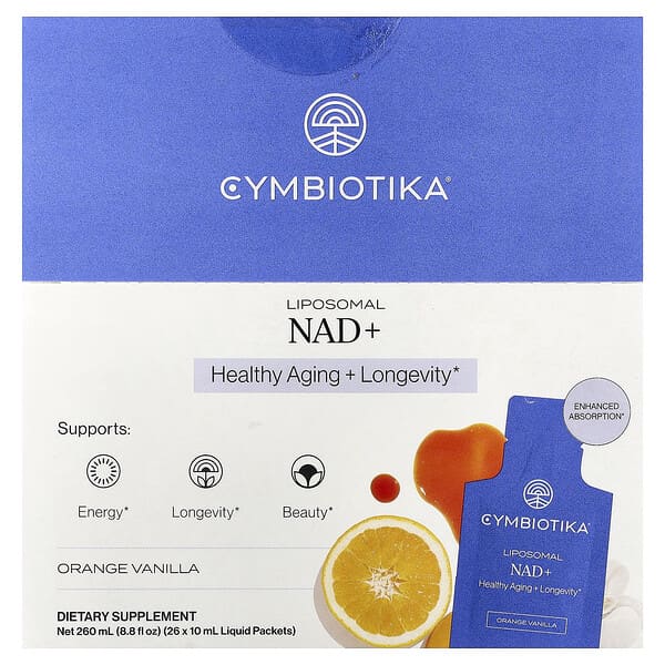 Cymbiotika, Liposomal NAD+, Orange Vanilla, 26 Liquid Packets, 0.34 fl oz (10 ml) Each — product photo 1