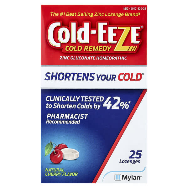 Cold Eeze Cold Remedy, Zinc Gluconate Homeopathic, Natural Cherry, 25 Lozenges