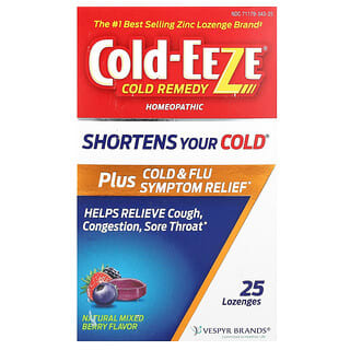 Cold Eeze, Cold Remedy, Homeopathic Plus Cold & Flu Symptom Relief, Natural Mixed Berry, 25 Lozenges