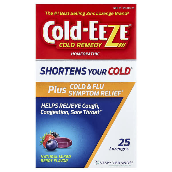 Cold Eeze, Cold Remedy, 동종 요법 플러스 감기 및 독감 증상 완화, 천연 혼합 베리, 사탕 정제 25정