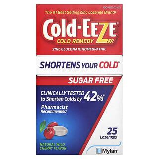 Cold Eeze, Cold Remedy, Zinc Gluconate Homeopathic, Natural Wild Cherry, 25 Lozenges