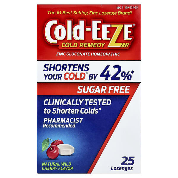 Cold Eeze Cold Remedy, Zinc Gluconate Homeopathic, Natural Wild Cherry, 25 Lozenges