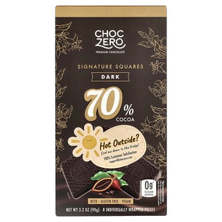 ChocZero, Signature Squares, тёмный шоколад, 70% какао, 8 шт. в индивидуальной упаковке, 90 г